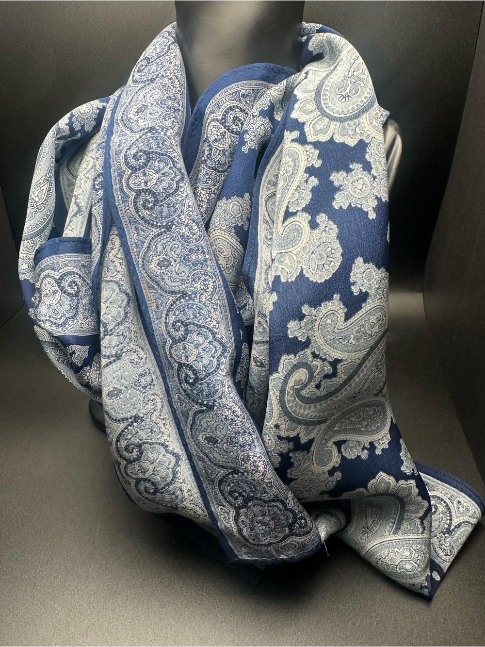 Van Horn — Navy & Silver Paisley Silk Scarf